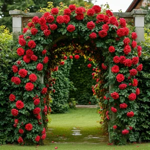 Роза плетистая Алый Триумф купить по цене от 319р. в интернет-магазине «Посадика» с доставкой почтой в в Камбаркае и по всей России – [изображение №1].